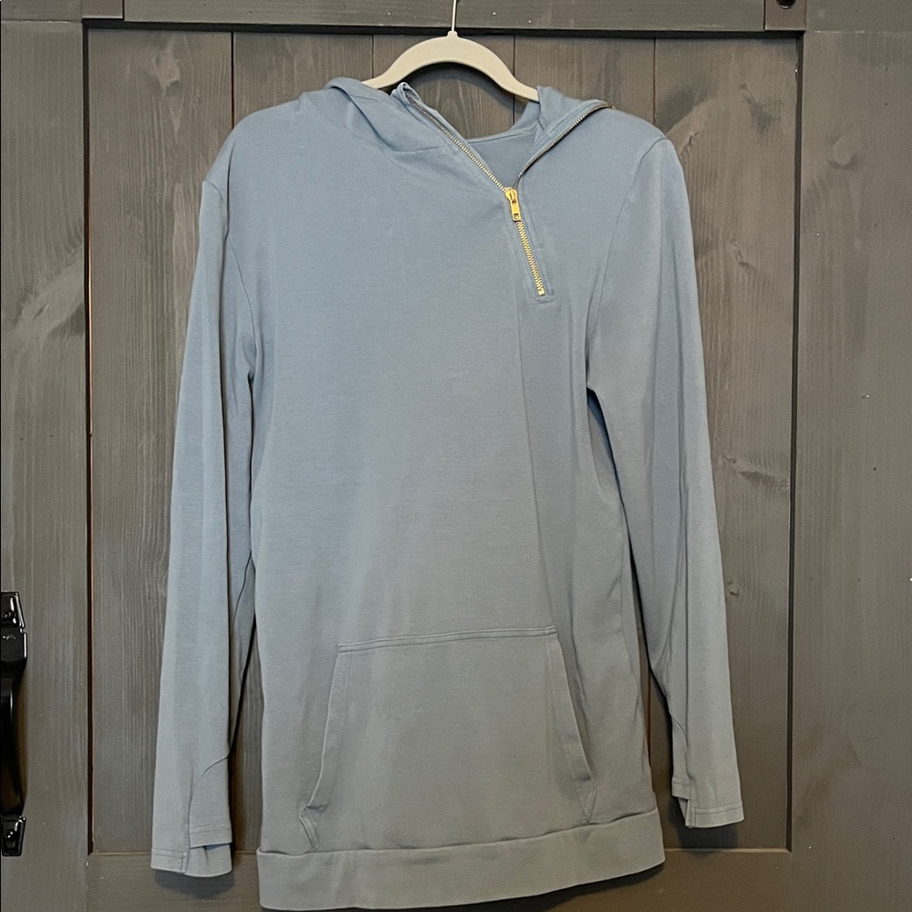 Light Blue Hooded Pullover with Side Zip